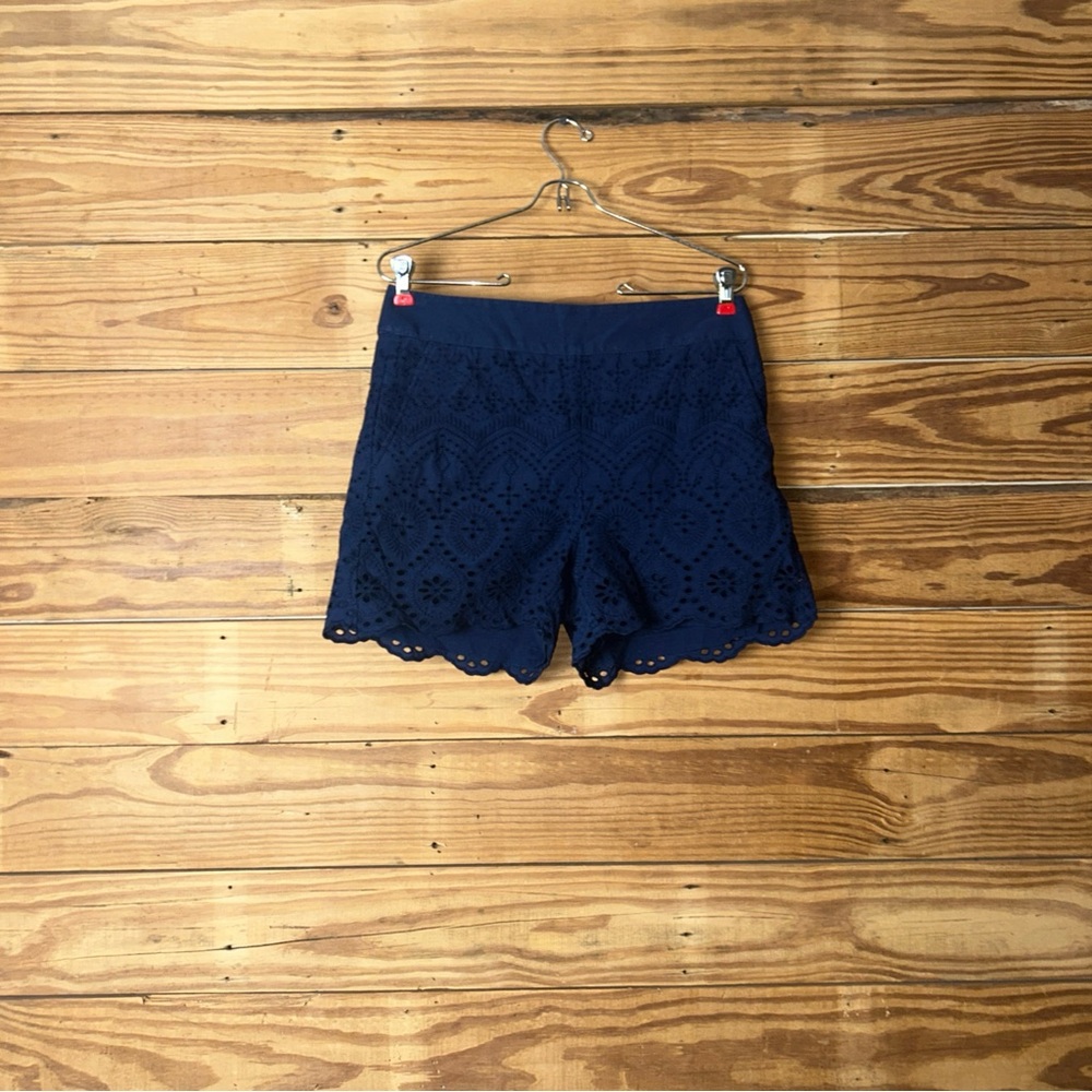 LOFT Navy Eyelet High-Waist Shorts